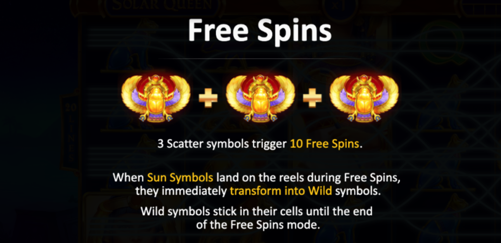 Free spins solar queen casino game
